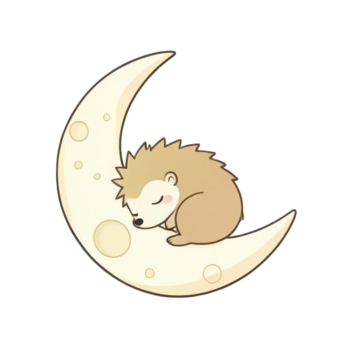 A sleepy hedgehog resting on a crescent moon